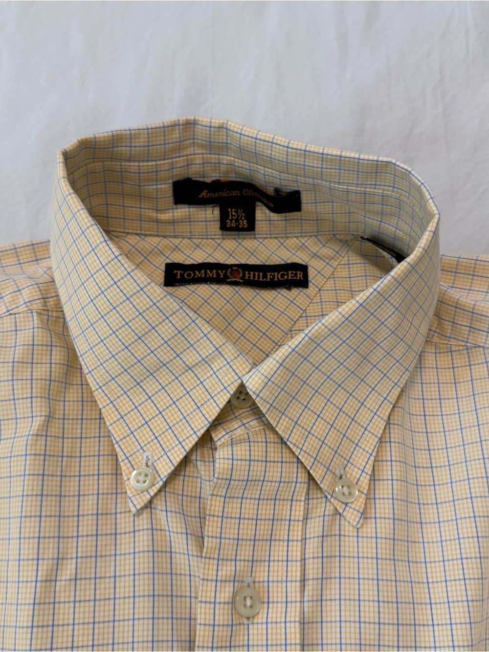 Vintage Tommy Hilfiger American Classics Dress Shirt Yellow/Blue Check - Picture 9 of 15